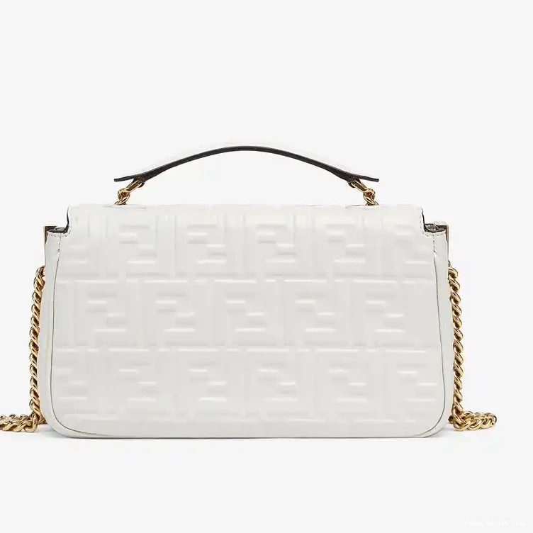 Affordable FF In Chain Baguette Motif Midi Nappa Leather Bag White Fendi 0702